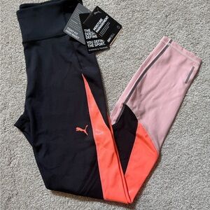 NWT Puma Black and Pink Leggings with Orange Detail Size small sporty athleisure